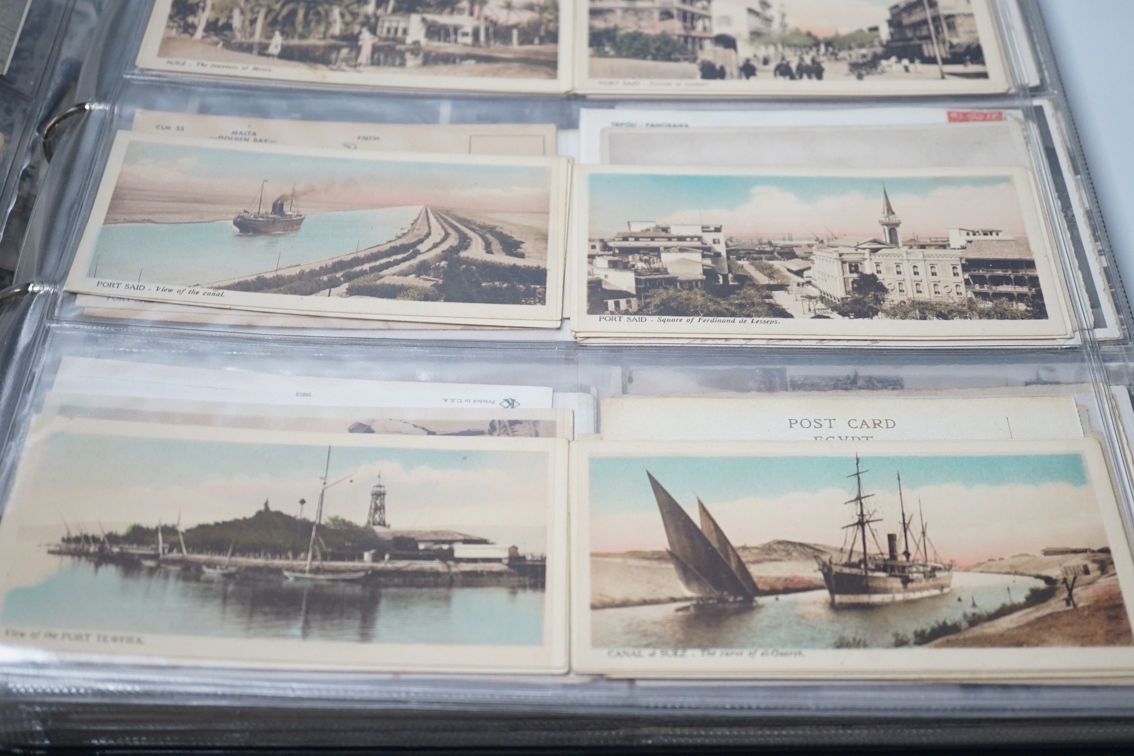 Two post card albums, continental scenes - Egypt, Brussels, Malta, Ceylon, Holland etc.